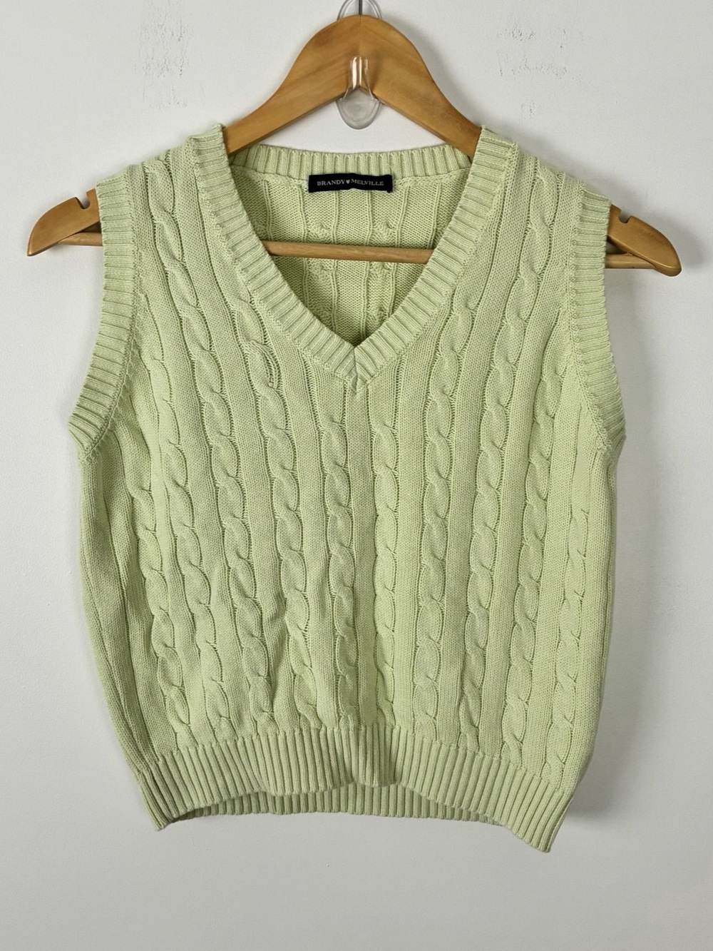 Brandy Melville Lime Green Sweater Vest Preppy Casual Light Academia OS